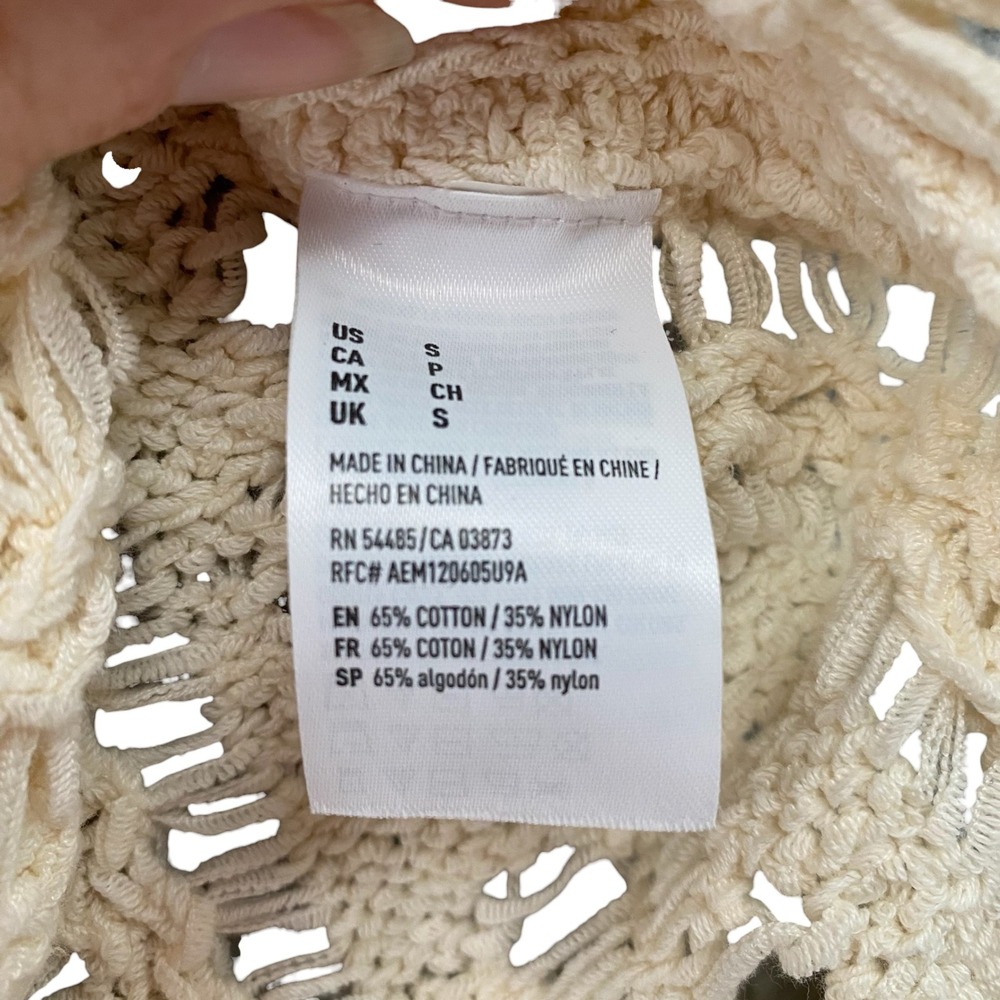 American Eagle Women Cream Open Knit Sleeveless Tank Top Boho Crochet Small - Picture 9 of 11